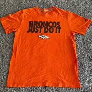 Nike NFL Denver Broncos Just Do It Logo Orange Short Sleeve Shirt Men's L